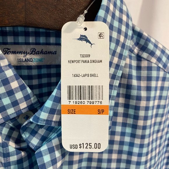 Tommy Bahama Men's Blue Gingham Button Down Small - Picture 4 of 7